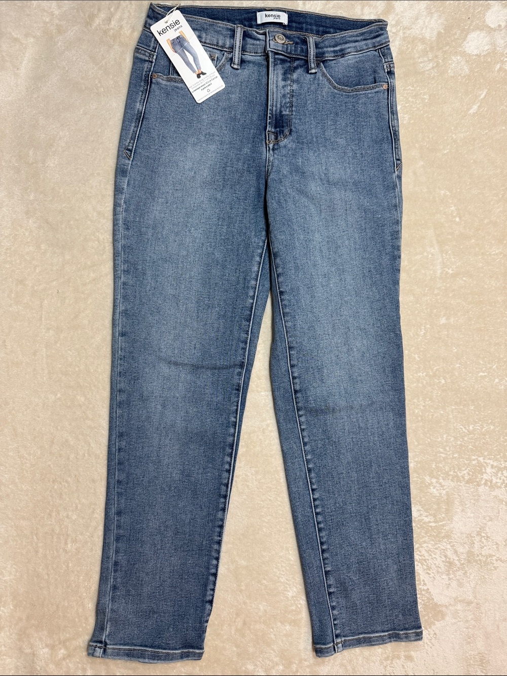 Kensie Straight Leg Jeans in Mid Blue Wash